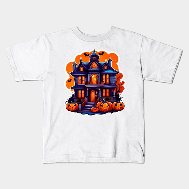 From Bats to Cute Ghosts: Tales of the Halloween House Kids T-Shirt by CreativeXpro